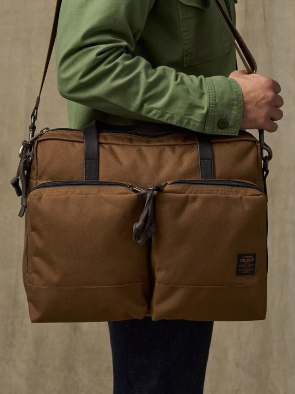 Filson Brown Canvas Messenger Bag Brief Case Brown Leather Trim